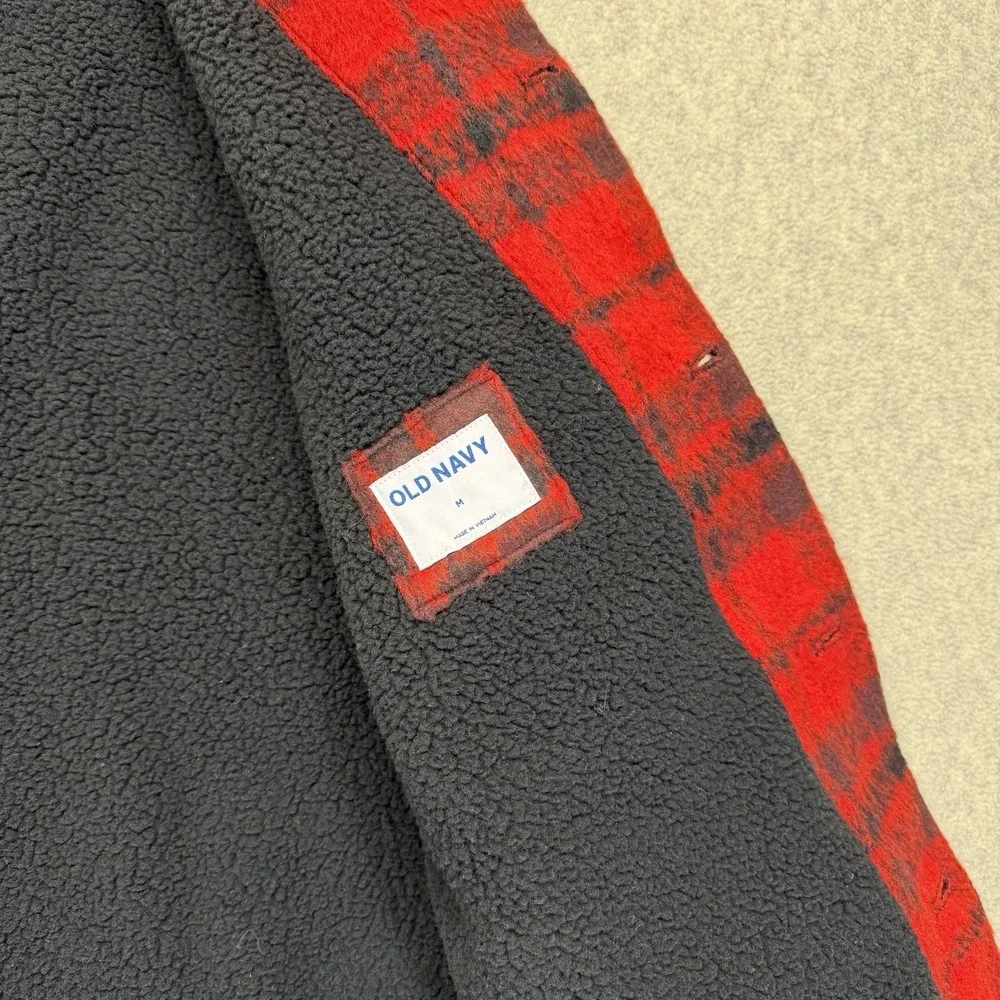 Old Navy Red Black Buffalo Plaid Sherpa Lined Jacket Men's Medium NWT
